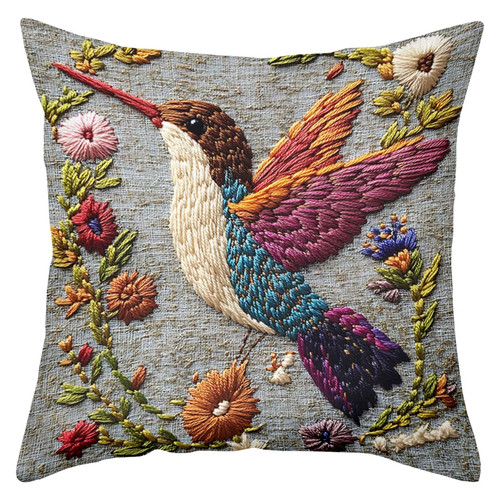 Embroidered bird floral - embroidered, pillow